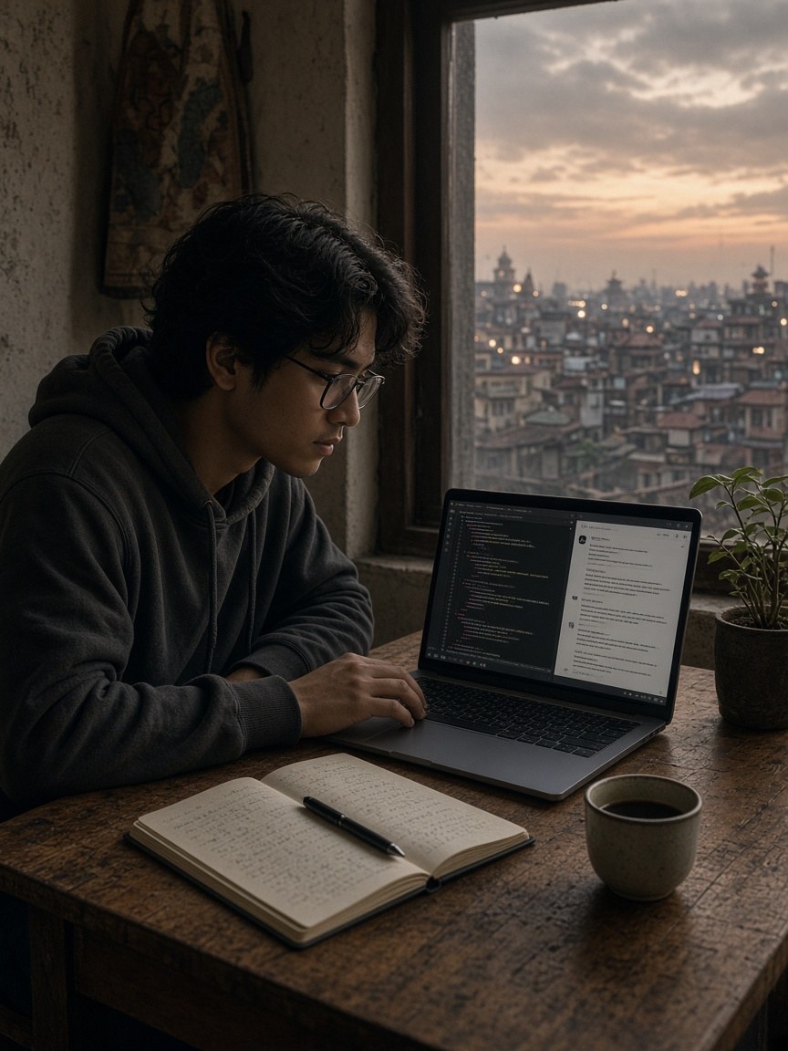 Vibe coding at a Kathmandu desk: full AI coding with prompts
